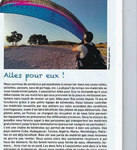 Read more about the article Ailes pour Eux à l’honneur dans Parapente Mag !